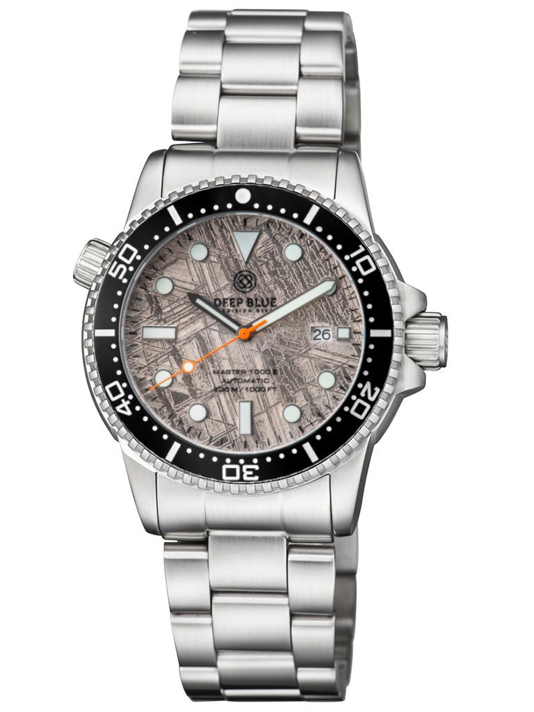 特価　DEEP BLUE Master 1000 II 自動巻き時計　裏スケ Master 1000m II 44mm Silver Meteorite Dial Automatic Diver Black