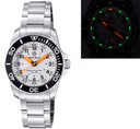 Daynight 43mm Diver Solar Powered Stainless Steel Case Tritium Watch - Black White Bezel – White Dial - Orange Hands Bracelet