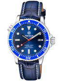 22mm Dark Blue Genuine Leather Strap Vintage Croco Semi Shiny Finish