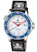22mm Genuine Leather �pirate� Design Smooth Black Strap
