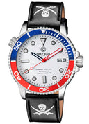 22mm Genuine Leather �pirate� Design Smooth Black Strap