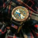 22mm Genuine Leather �usa Flag� Design Smooth Black Strap