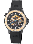 44mm Automatic Skeleton Diver Gold Bezel - Black Skeleton Dial - Gold Movement -black PVD Case