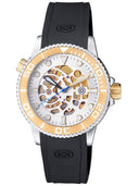 44mm Automatic Skeleton Diver Gold Bezel - Silver Skeleton Dial - Gold Movement - Silver Case
