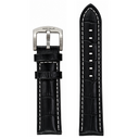 22mm Black Genuine Leather Strap Vintage Croco Semi Shiny Finish