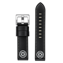 22mm Genuine Leather - Deep Blue Design Smooth Black Strap