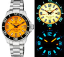 Alpha Marine 500 Tritium Tubes T-100 Swiss Automatic Orange Dial - Bezel Lume C3 - Bracelet