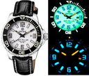 Alpha Marine 500 Tritium Tubes T-100 Swiss Automatic White Dial C3 White / Green - Bezel Lume C3 - Leather Strap