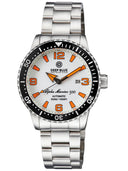 Alpha Marine Automatic Black White Ceramic Luminous Bezel Full Lume White Orange– Dial