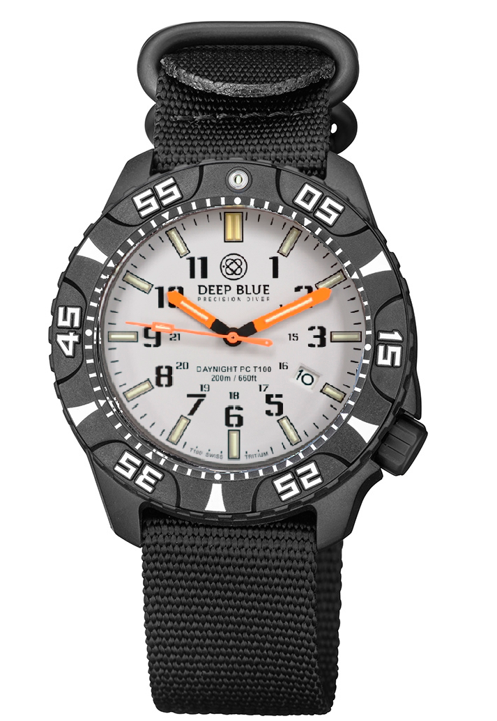 Nylon 1 Piece ZULU Strap All Black W/Deep Blue Logo