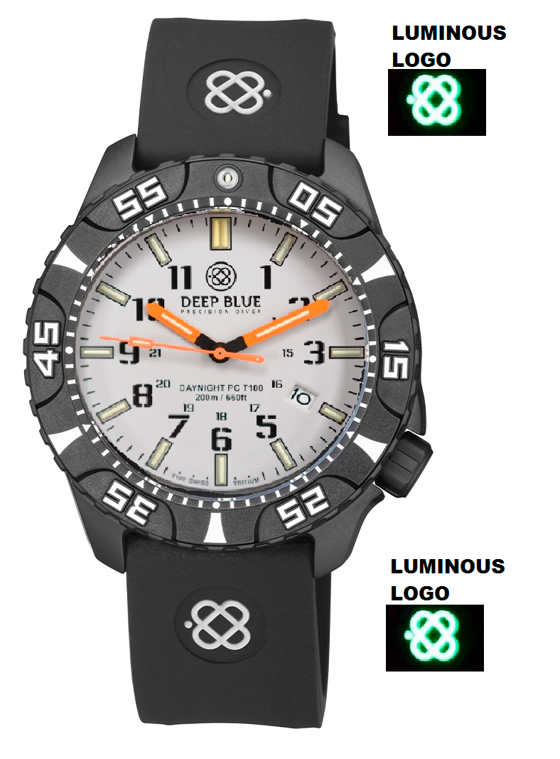 Black Silicon Strap With Luminous Deep Blue Logo PVD Buckle
