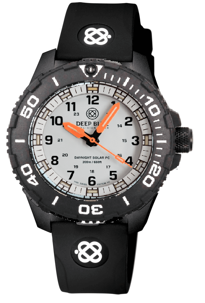 Black Silicon Strap With White Deep Blue Logo & PVD Buckle