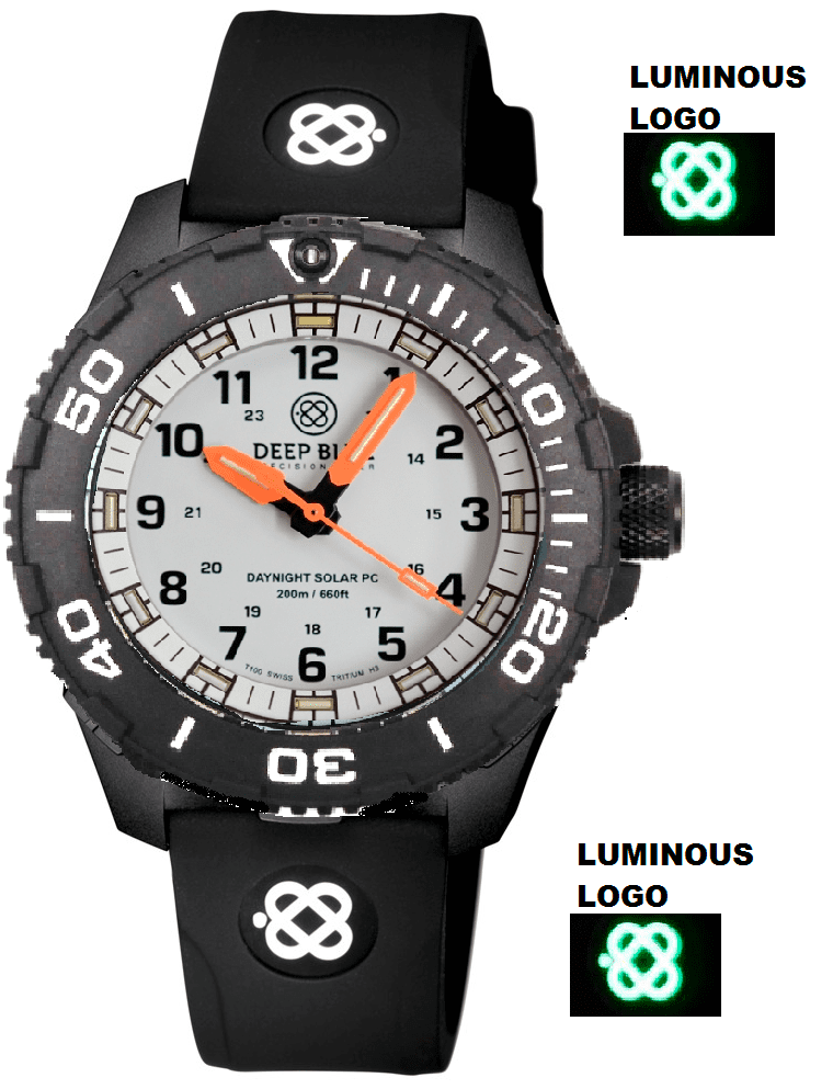 Black Silicon Strap With Luminous Deep Blue Logo & PVD Buckle