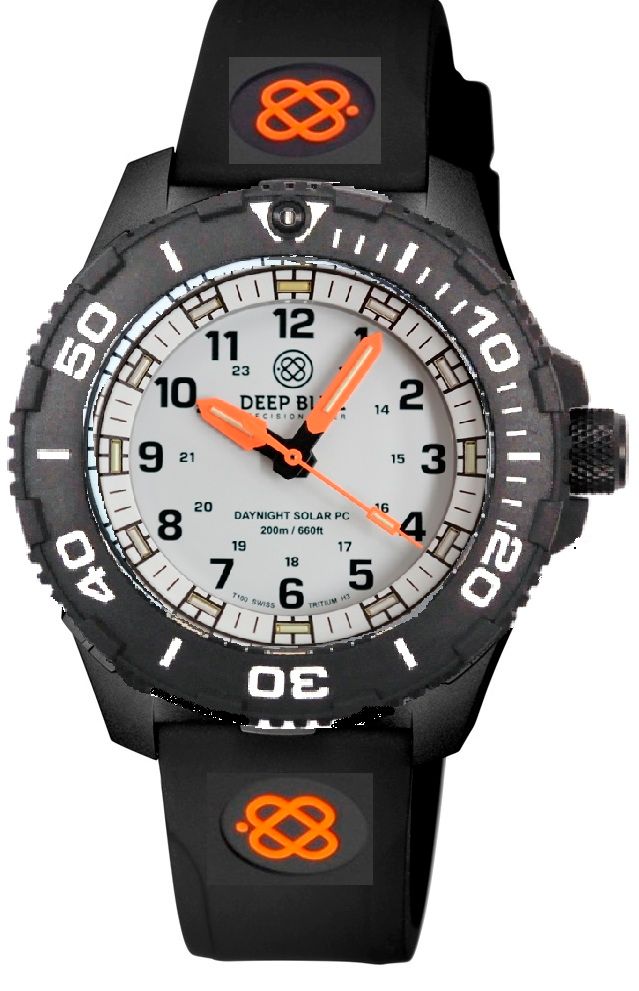 Black Silicon Strap With Orange Deep Blue Logo & PVD Buckle
