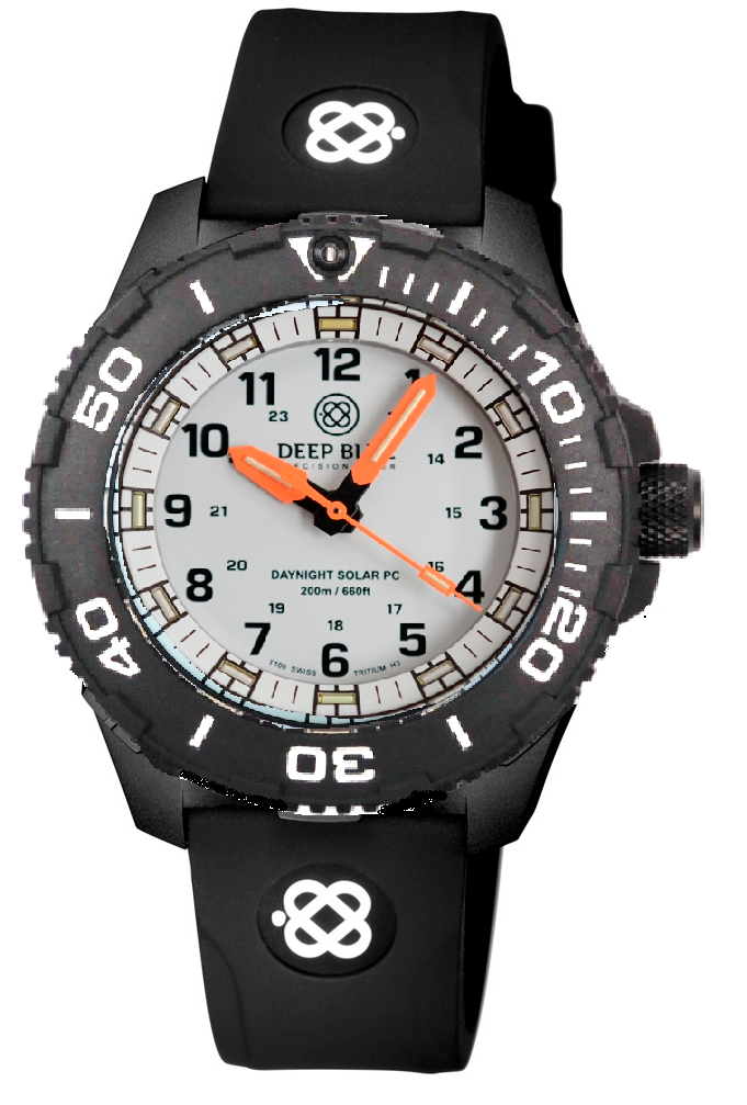 Black Silicon Strap With White Deep Blue Logo & PVD Buckle