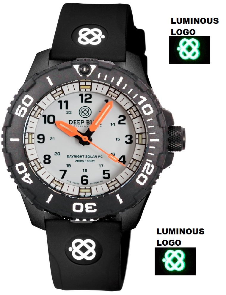 Black Silicon Strap With Luminous Deep Blue Logo & PVD Buckle