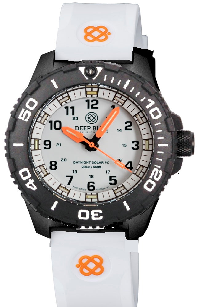 White Silicon Strap With Orange Deep Blue Logo & PVD Buckle