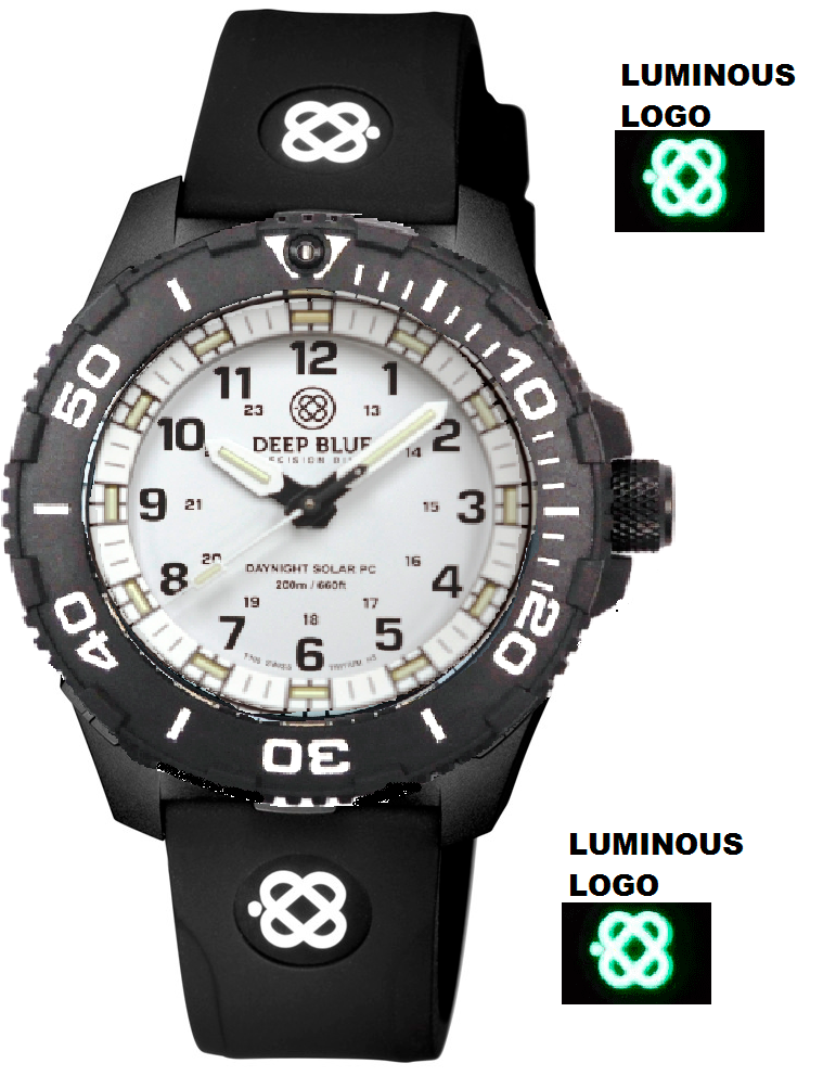 Black Silicon Strap With Luminous Deep Blue Logo & PVD Buckle