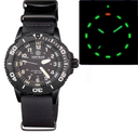 Daynight 43mm Diver Solar Powered PC Tritium Watch- Black/white Bezel - Black Dial- White Hands - White Numbers Green/orange Tritium Tubes – Strap