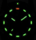 Daynight 43mm Diver Solar Powered PC Tritium Watch- Black/white Bezel - Black Dial- White Hands - White Numbers Green/orange Tritium Tubes – Strap