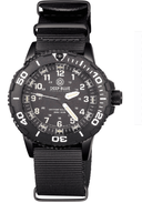 Daynight 43mm Diver Solar Powered PC Tritium Watch- Black/white Bezel - Black Dial- White Hands - White Numbers Green/orange Tritium Tubes – Strap