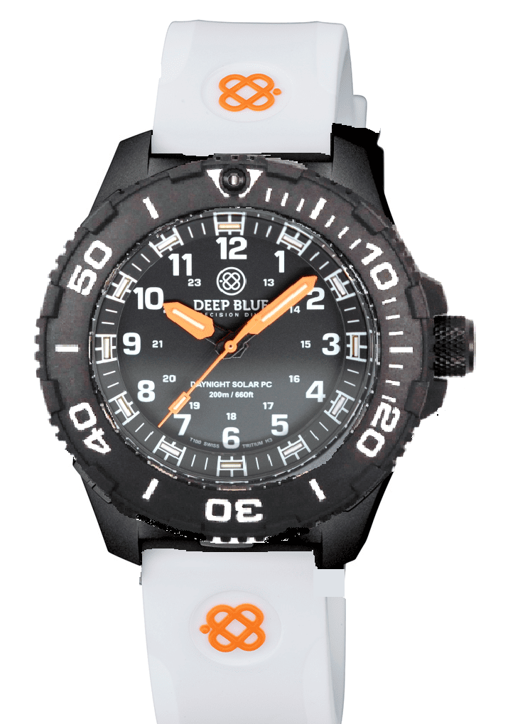 White Silicon Strap With Orange Deep Blue Logo & PVD Buckle