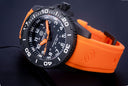 Daynight 43mm Diver Solar Powered PC Tritium Watch- Black White Bezel - Black Dial- White Numbers - Orange Hands 3 Color Wog Tritium Tubes Strap