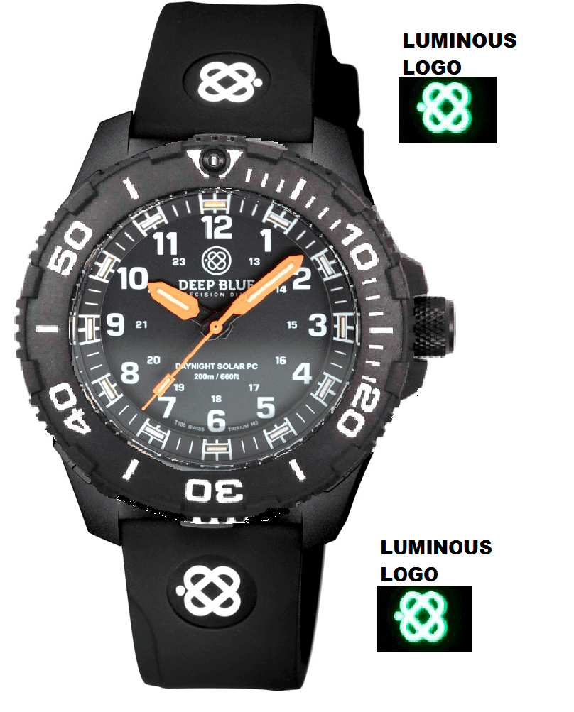 Black Silicon Strap With Luminous Deep Blue Logo PVD Buckle