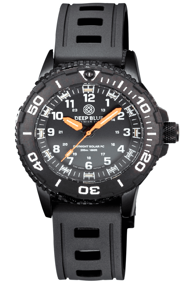 Black Silicon Strap Vented Design Hydro 55 W/ Deep Blue Logo PVD Buckle