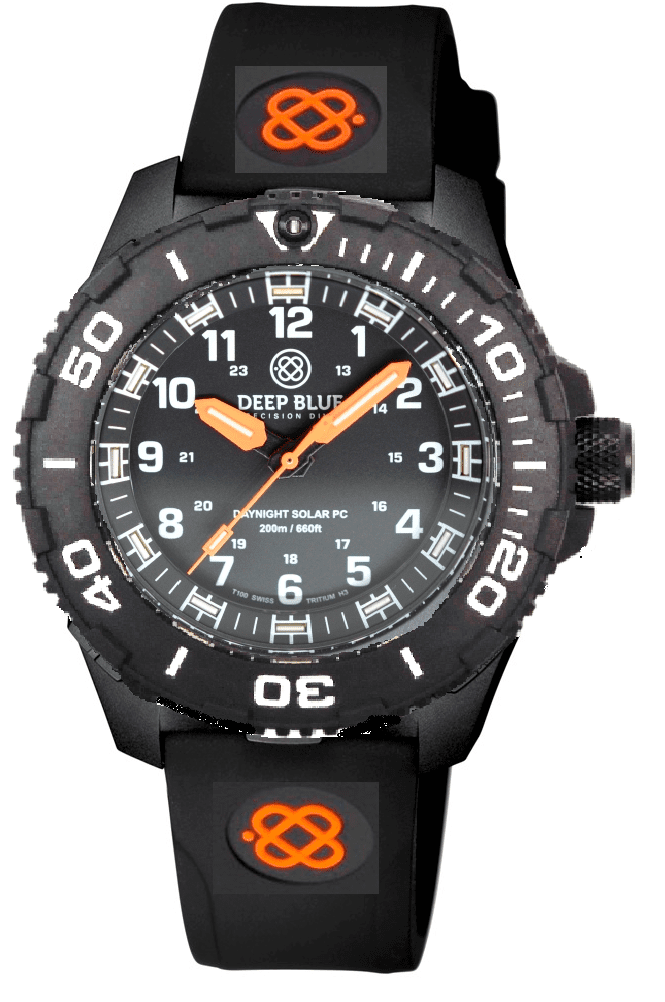 Black Silicon Strap With Orange Deep Blue Logo & PVD Buckle