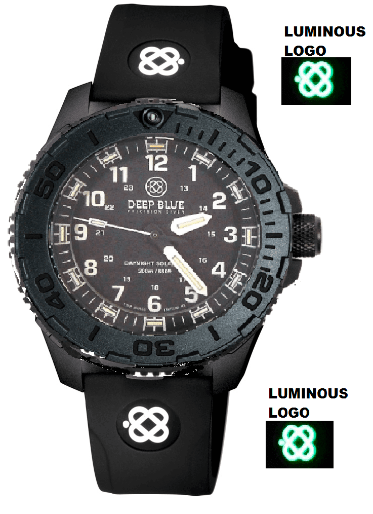 Black Silicon Strap With Luminous Deep Blue Logo PVD Buckle