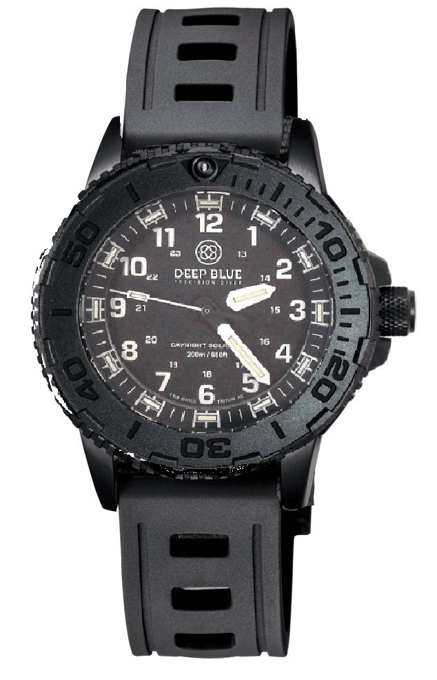 Black Silicon Strap Vented Design Hydro 55 W/ Deep Blue Logo PVD Buckle