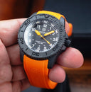 Daynight 43mm Diver Solar Powered PC Tritium Watch- Stealth Bezel - Black Dial - White Numbers - Orange Hands 2 Color Tr