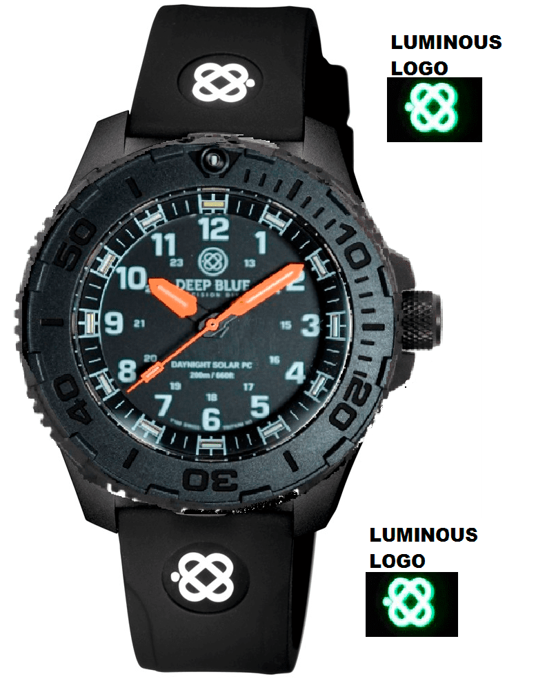 Black Silicon Strap With Luminous Deep Blue Logo PVD Buckle