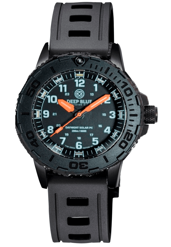 Black Silicon Strap Vented Design Hydro 55 W/ Deep Blue Logo PVD Buckle