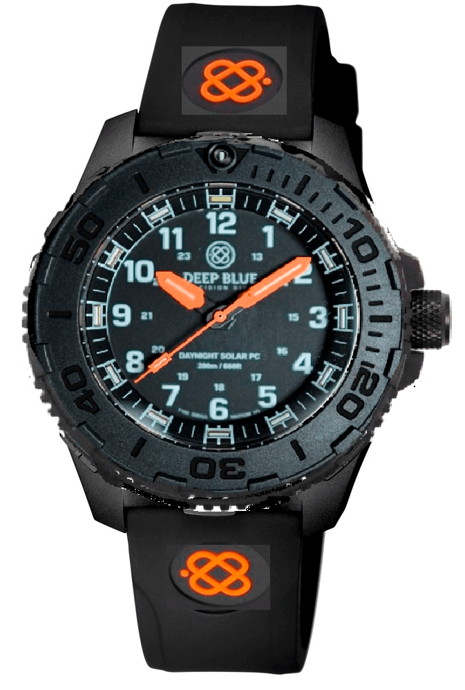 Black Silicon Strap With Orange Deep Blue Logo & PVD Buckle