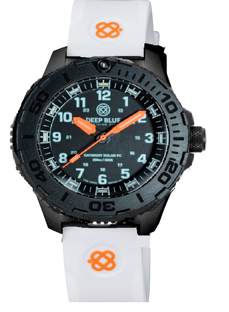 White Silicon Strap With Orange Deep Blue Logo & PVD Buckle