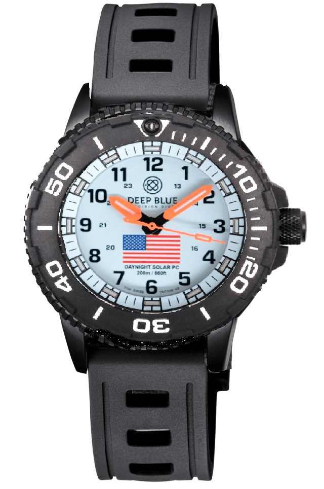 Black Silicon Strap Vented Design Hydro 55 W/ Deep Blue Logo PVD Buckle