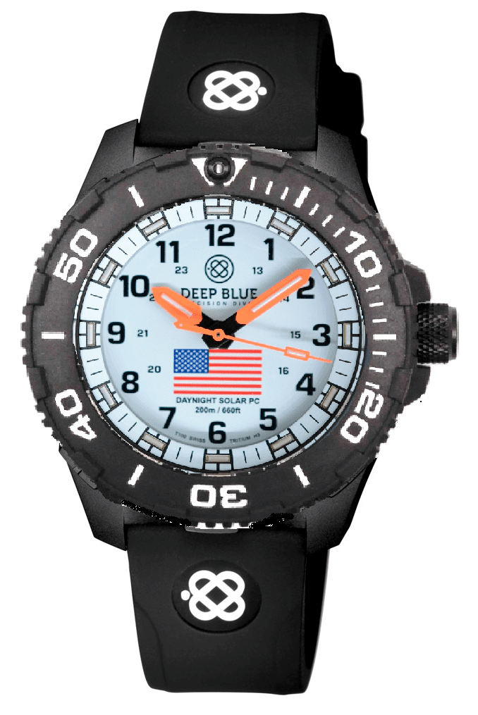Black Silicon Strap With White Deep Blue Logo & PVD Buckle