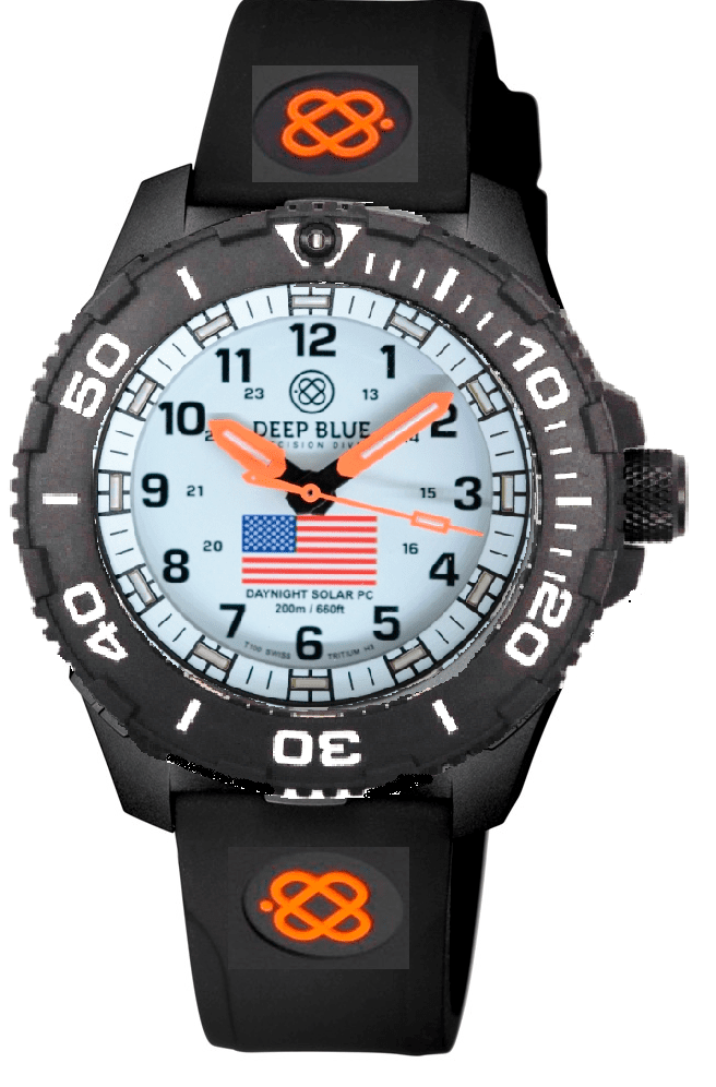 Black Silicon Strap With Orange Deep Blue Logo & PVD Buckle