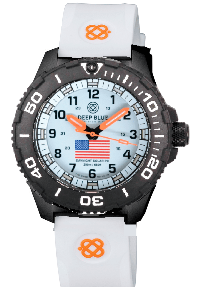 White Silicon Strap With Orange Deep Blue Logo & PVD Buckle
