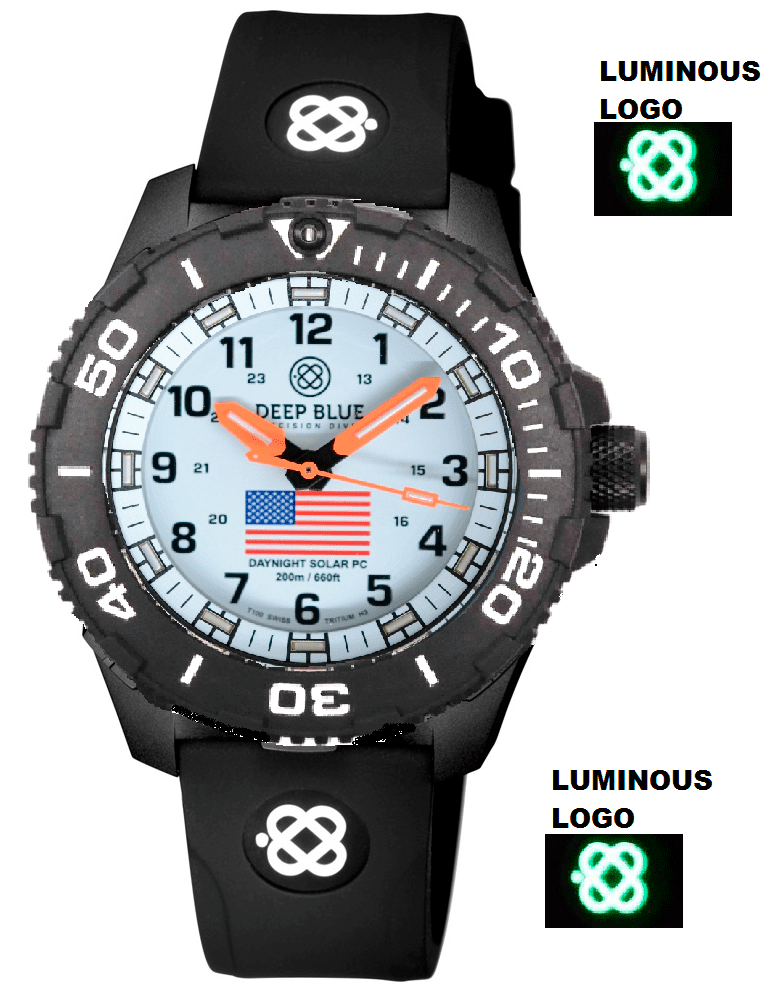 Black Silicon Strap With Luminous Deep Blue Logo PVD Buckle