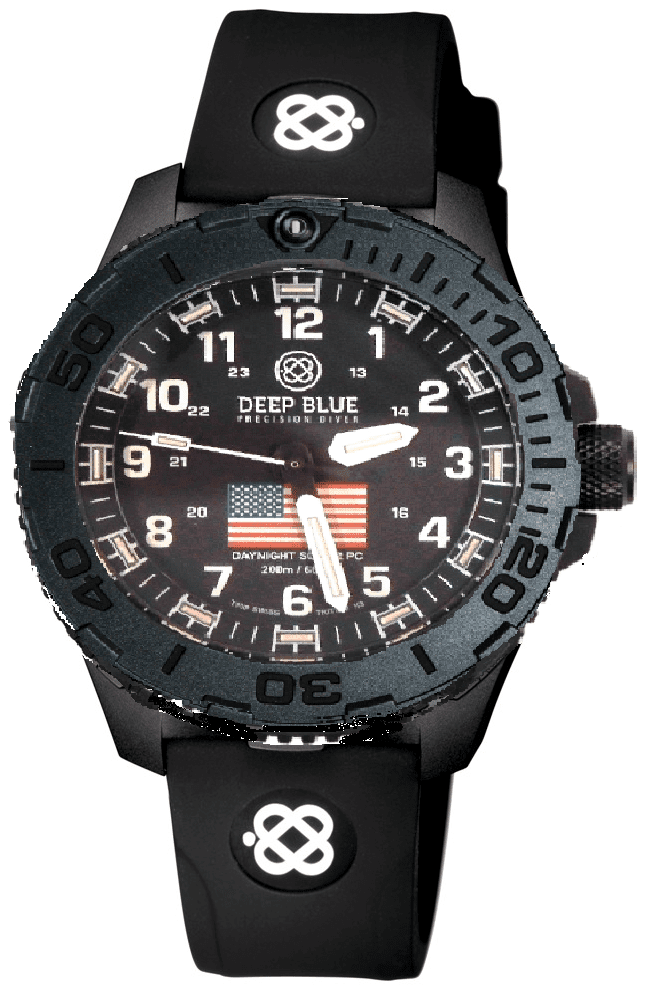 Black Silicon Strap With White Deep Blue Logo & PVD Buckle