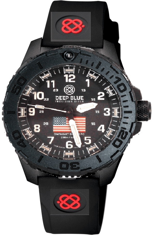 Black Silicon Strap With Red Deep Blue Logo & PVD Buckle