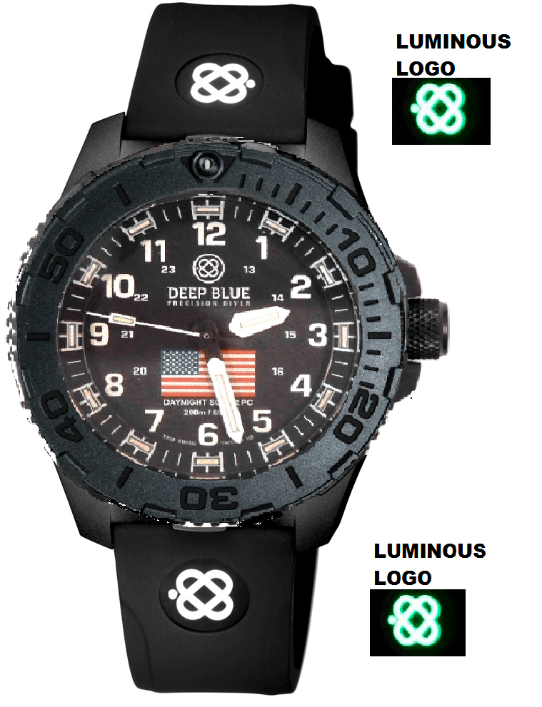 Black Silicon Strap With Luminous Deep Blue Logo PVD Buckle