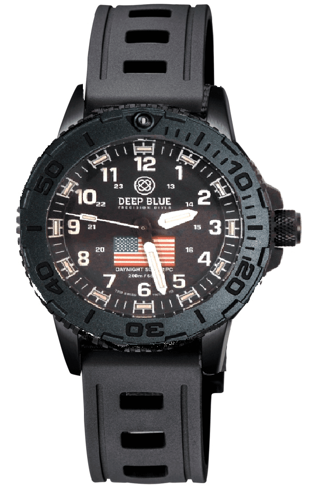Black Silicon Strap Vented Design Hydro 55 W/ Deep Blue Logo PVD Buckle