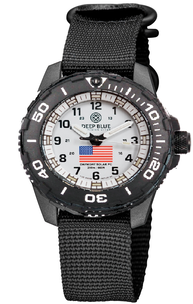 Nylon 1 Piece ZULU Strap 3 Round Rings All Black W/Deep Blue Logo
