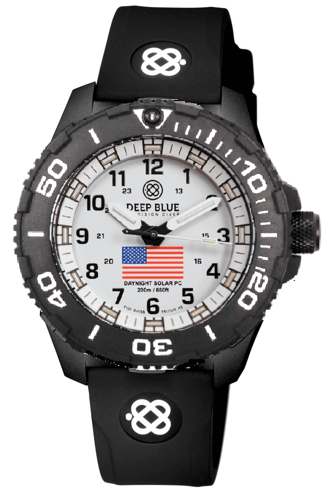 Black Silicon Strap With White Deep Blue Logo & PVD Buckle