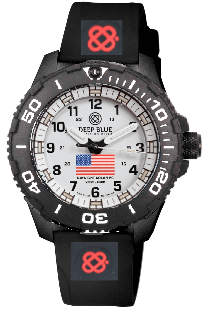 Black Silicon Strap With Red Deep Blue Logo & PVD Buckle