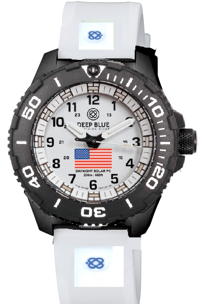 White Silicon Strap With Blue Deep Blue Logo & PVD Buckle